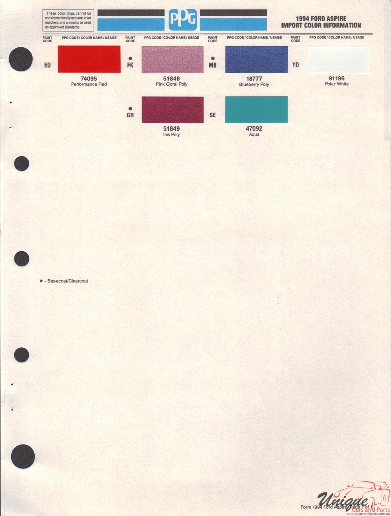1994 Ford Paint Charts Aspre PPG